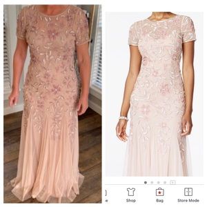 Adrianna Papell Floral-Beaded Gown, Rosegold, worn once